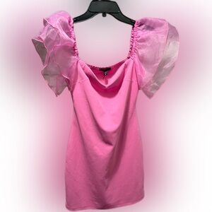 PINK FLIRTY ORGANZA SLEEVED MINI DRESS